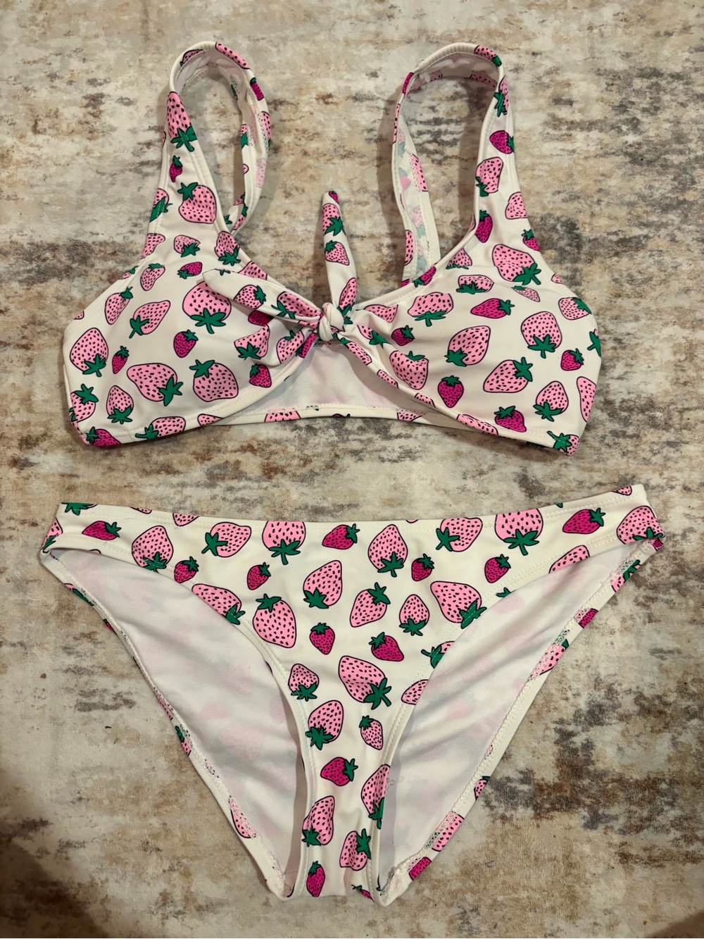 Pink Strawberry Print Bikini Set